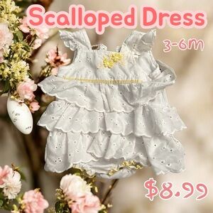 White Scalloped Kids Dress